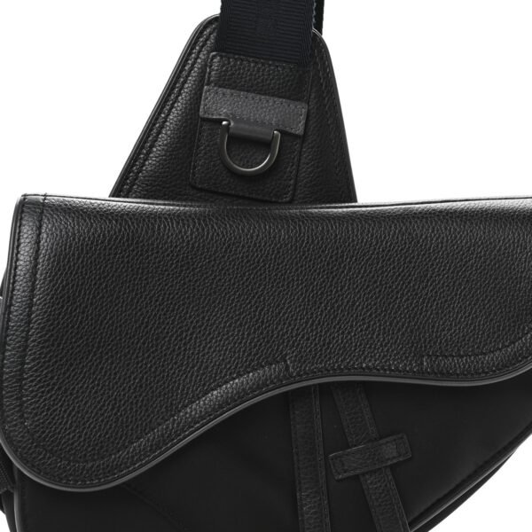 Nylon Grained Calfskin Saddle Bag Black Multicolor
