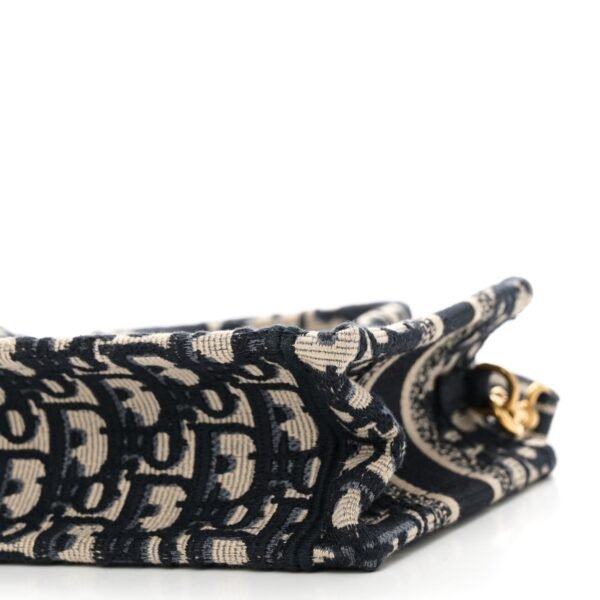 Canvas Embroidered Toile De Jouy Reverse Mini Book Tote With Strap Blue Multicolor