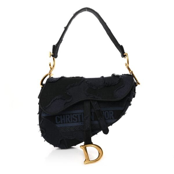 Canvas Embroidered Camouflage Saddle Bag Blue