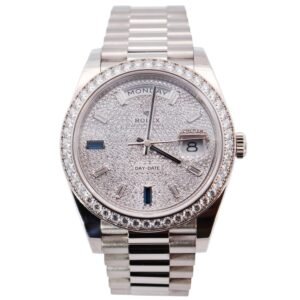 20251115-222104 Rolex Day-Date White Gold 40mm Factory Diamond Bezel Pave Sapphire Dial Watch