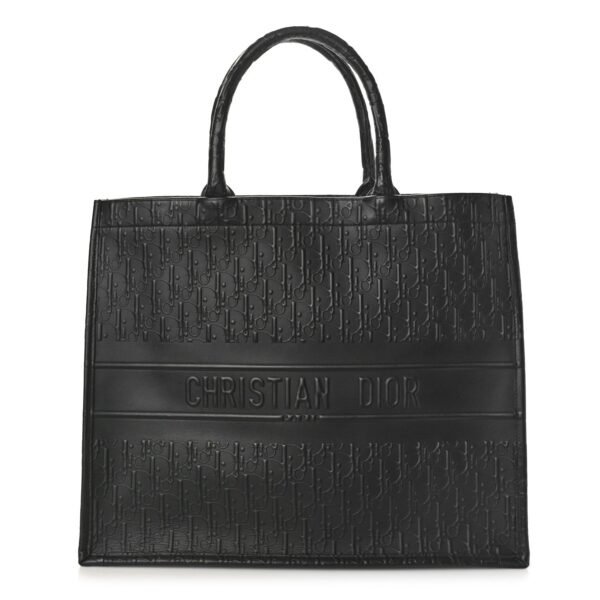 Oblique Calfskin Embossed Large Book Tote Black
