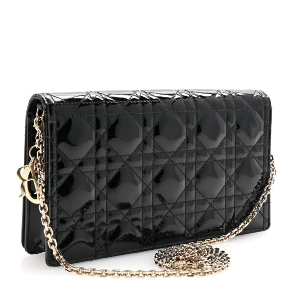Patent Cannage Lady Dior Chain Wallet Black