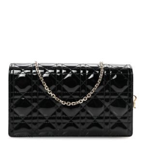 Patent Cannage Lady Dior Chain Wallet Black
