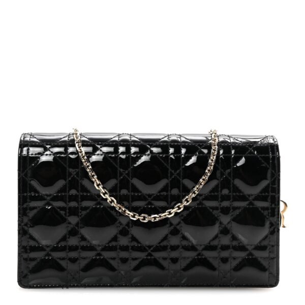 Patent Cannage Lady Dior Chain Wallet Black