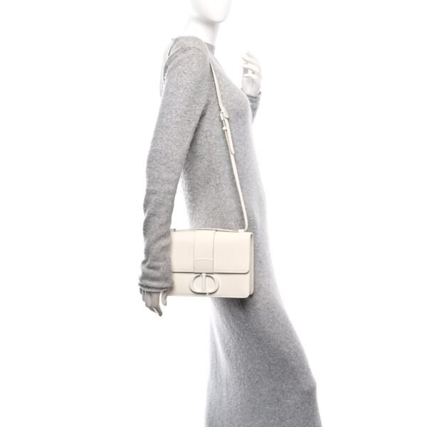 Ultra Matte Grained Calfskin 30 Montaigne Flap Bag White