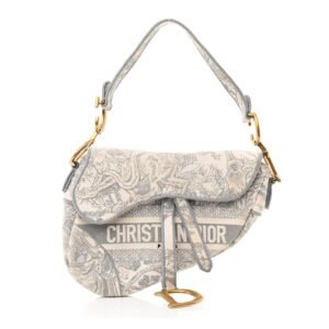 Canvas Embroidered Toile de Jouy Saddle Bag Gray