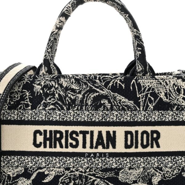 Canvas Embroidered Toile De Jouy Reverse Mini Book Tote With Strap Blue Multicolor