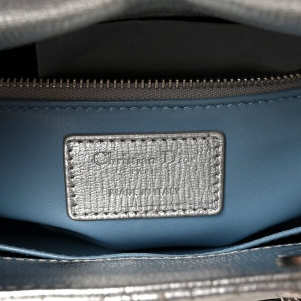 Metallic Grained Calfskin Cannage Small Lucky Badges My Lady Dior Silver