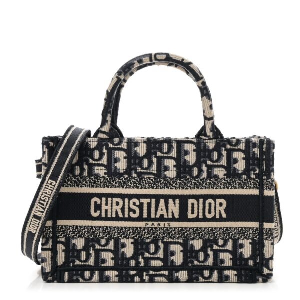 Canvas Embroidered Toile De Jouy Reverse Mini Book Tote With Strap Blue Multicolor