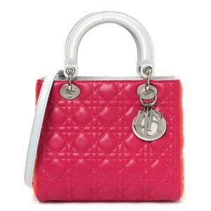 Lambskin Cannage Medium Tri-Color Lady Dior Fuchsia Orange