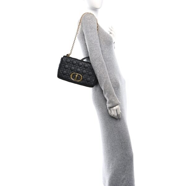 Calfskin Cannage Medium Caro Bag Black