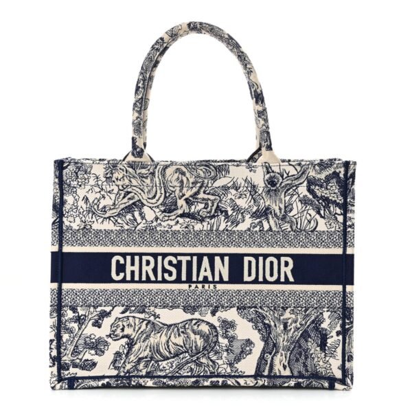 Canvas Embroidered Medium Dioriviera Toile De Jouy Reverse Book Tote Blue