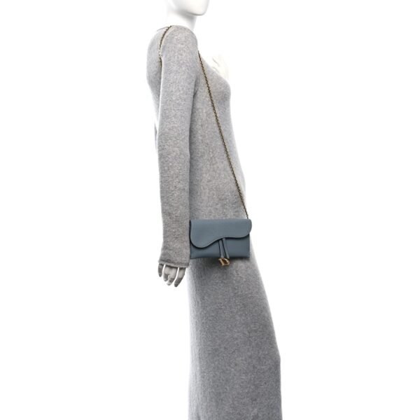 Grained Calfskin Saddle Chain Pouch Cloud Blue