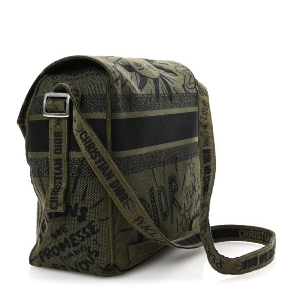 Canvas Embroidered Graffiti Diorcamp Messenger Green Black