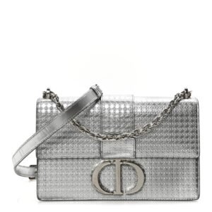 Metallic Patent Micro-Cannage 30 Montaigne Flap Bag Silver