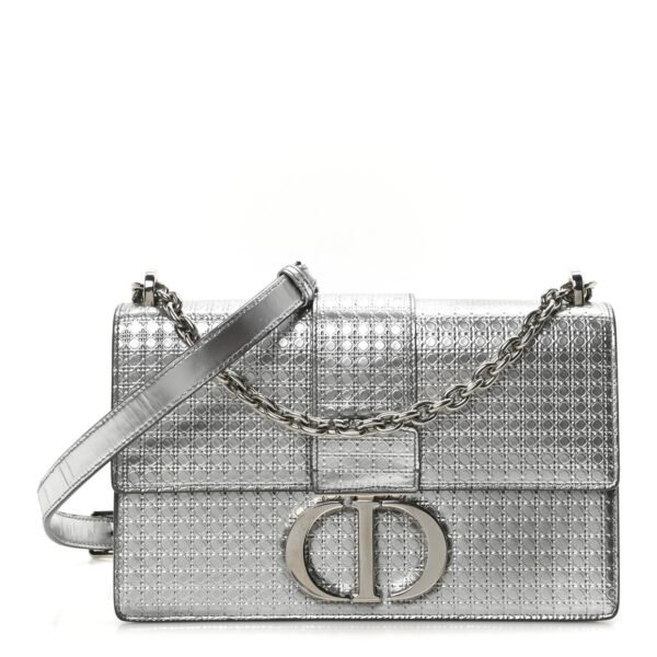 42907a56b6dadc8b5cbf35328124ed7e.jpg Metallic Patent Micro-Cannage 30 Montaigne Flap Bag Silver