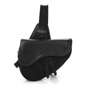 Nylon Grained Calfskin Saddle Bag Black Multicolor