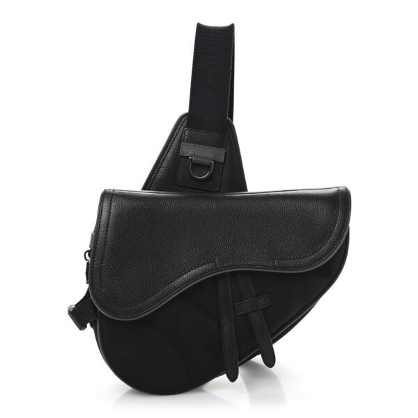 Nylon Grained Calfskin Saddle Bag Black Multicolor