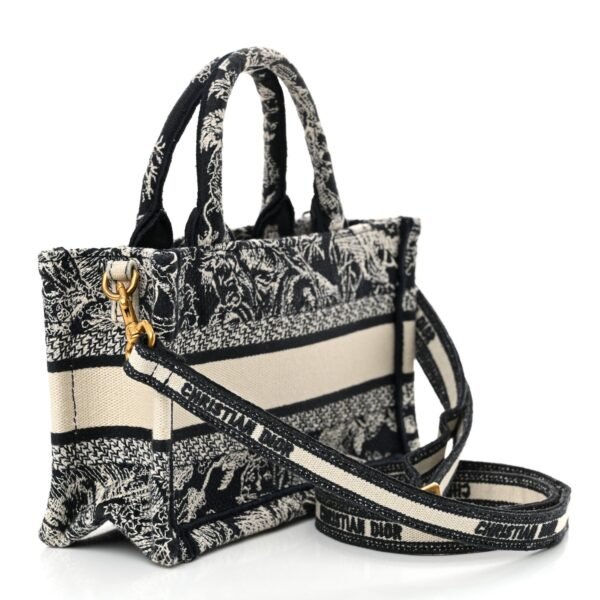 Canvas Embroidered Toile De Jouy Reverse Mini Book Tote With Strap Blue Multicolor