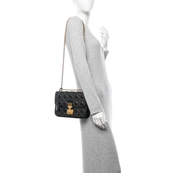 Lambskin Cannage Studded Large Dioraddict Flap Bag Black