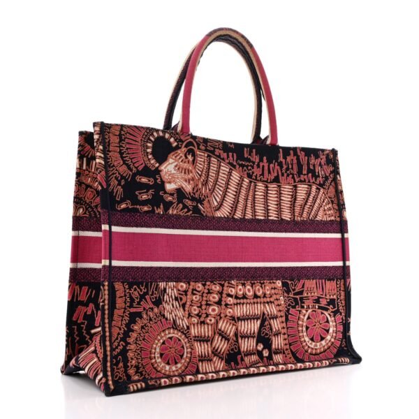 Canvas Embroidered Large Dior Animals Tiger Book Tote Deep Blue Fuchsia