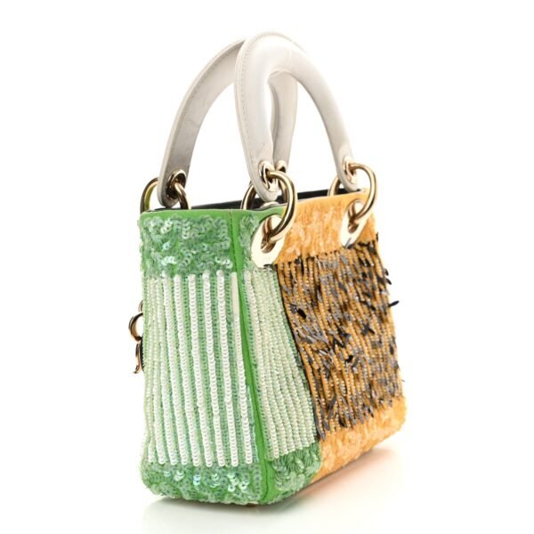 Canvas Sequin Flower Pop Mini Lady Dior Yellow Multicolor