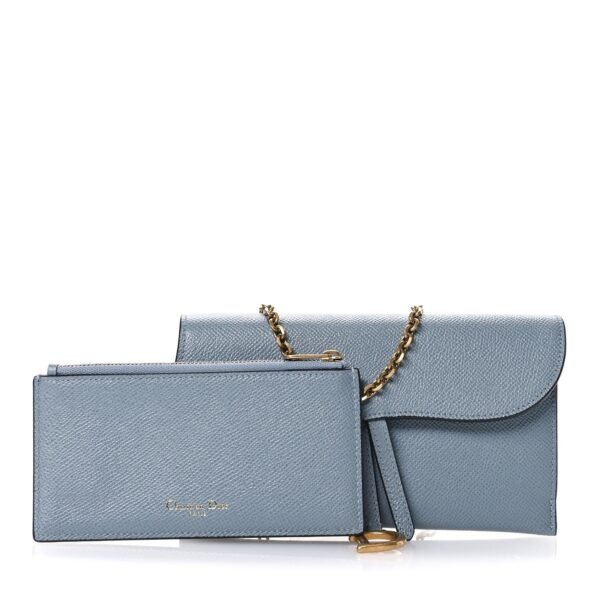 Grained Calfskin Saddle Chain Pouch Cloud Blue