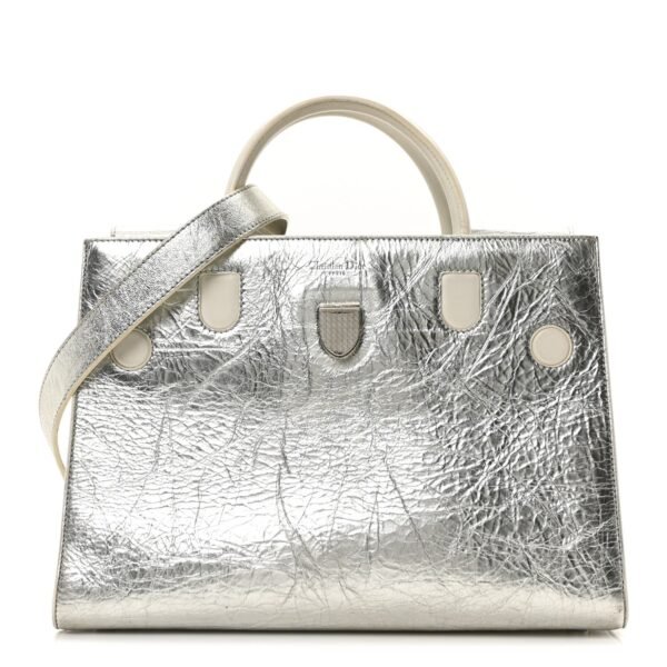 Metallic Calfskin Medium Diorever Flap Silver