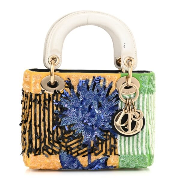 Canvas Sequin Flower Pop Mini Lady Dior Yellow Multicolor