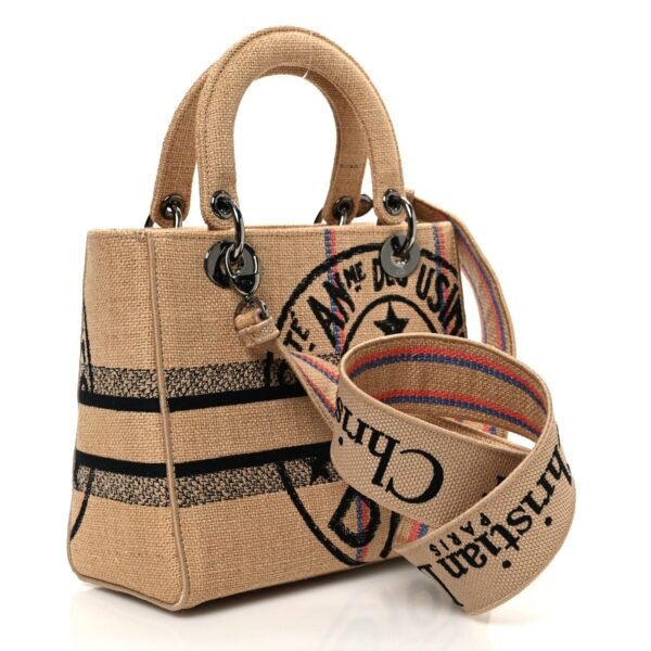 Canvas Jute Embroidered Medium Lady D-Lite Beige Multicolor