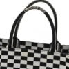 Canvas Embroidered Checkered Book Tote Black White