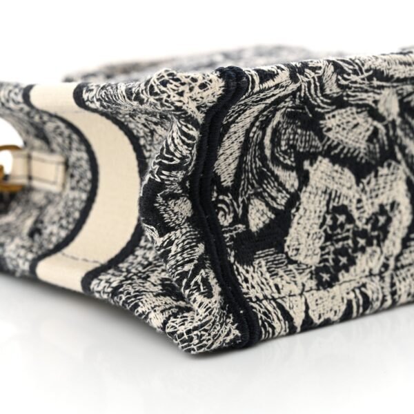 Canvas Embroidered Toile De Jouy Reverse Mini Book Tote With Strap Blue Multicolor