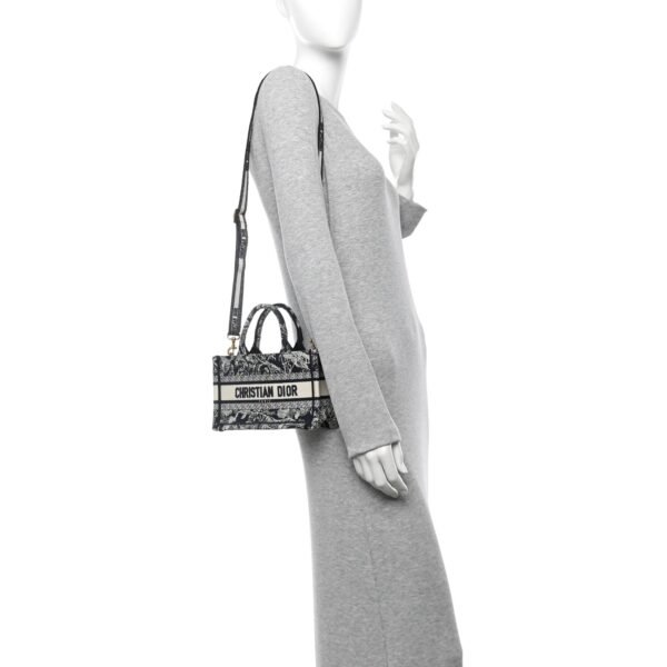 Canvas Embroidered Toile De Jouy Reverse Mini Book Tote With Strap Blue Multicolor