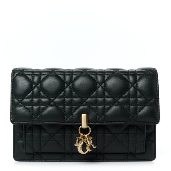 Lambskin Cannage Lady Dior Chain Pouch Black