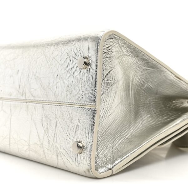 Metallic Calfskin Medium Diorever Flap Silver