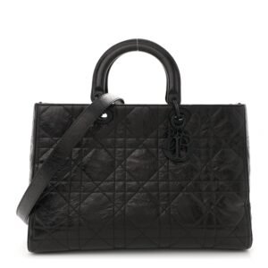 6fdcea35f980ec3925246422de92a764.jpg Crinkled Calfskin Large Lady D-Sire Tote Black