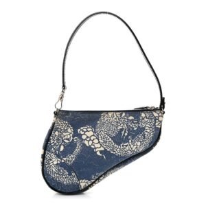 Canvas Dragon Print Mini Saddle Pochette Blue