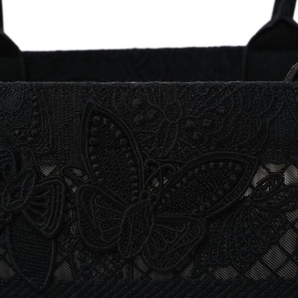 76f1edb0f7fe07a91939d6fcaa196206.jpg Embroidered 3D Macrame D-Lace Butterfly Medium Book Tote Black