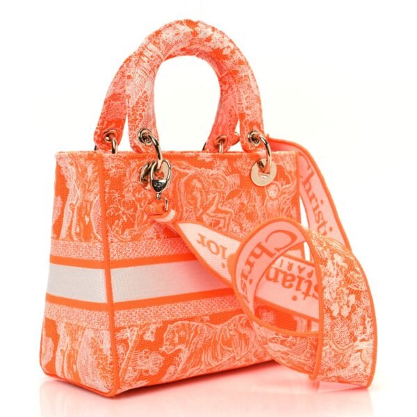7a7e20ae313ff984bd9d21899ae31eef.jpg Canvas Toile De Jouy Reverse Embroidered Medium Lady D-Lite Fluorescent Orange