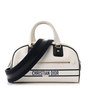 Calfskin Small Dior Vibe Zip Bowling Bag White