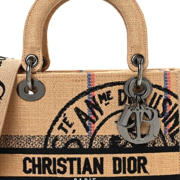 Canvas Jute Embroidered Medium Lady D-Lite Beige Multicolor