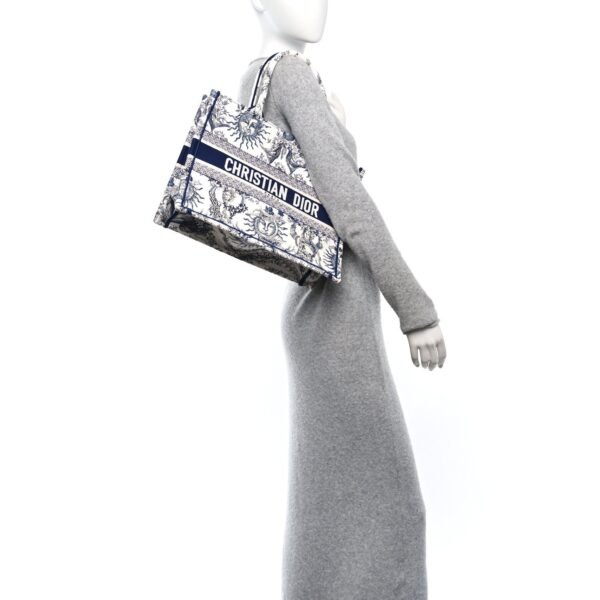 Canvas Embroidered Medium Toile de Jouy Soleil Book Tote Blue Multicolor