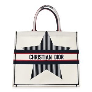 Canvas Embroidered Large Dioralps Book Tote White