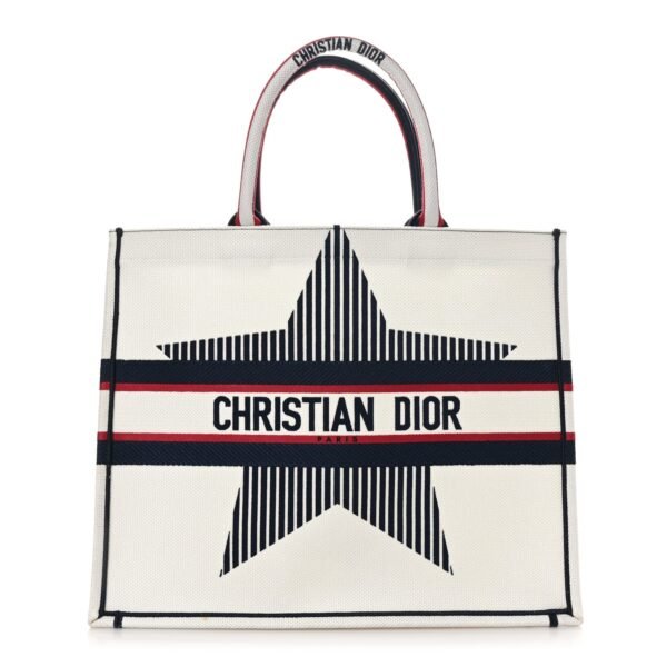 Canvas Embroidered Large Dioralps Book Tote White