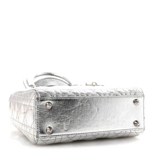 Metallic Grained Calfskin Cannage Small Lucky Badges My Lady Dior Silver