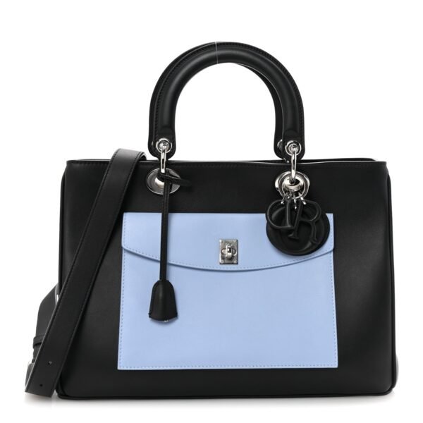 Smooth Calfskin Tri-Color Diorissimo Pocket Tote Black Blue Red