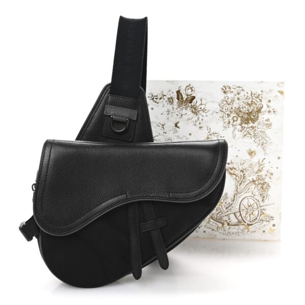 Nylon Grained Calfskin Saddle Bag Black Multicolor