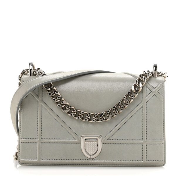 Metallic Calfskin Small Diorama Flap Bag Silver