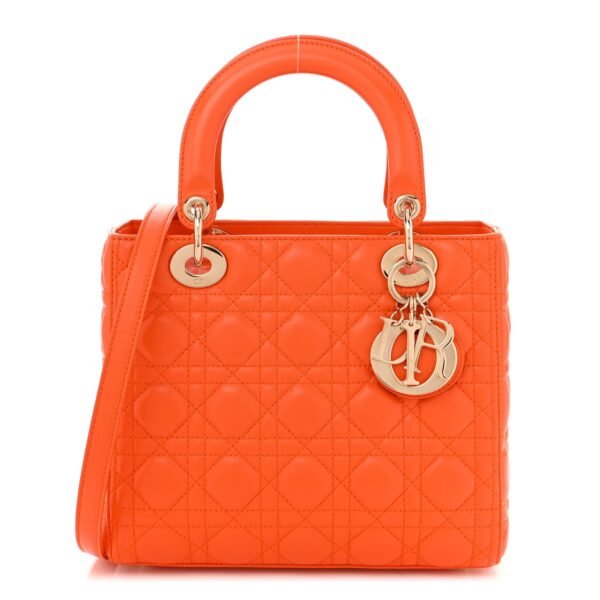 91d52c8d90339f61ec886dd280010985.jpg Lambskin Cannage Medium Lady Dior Orange