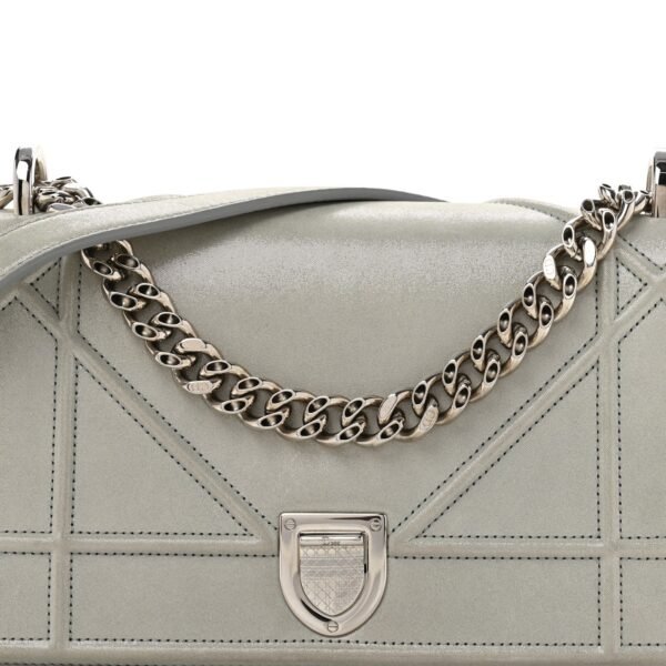 Metallic Calfskin Small Diorama Flap Bag Silver